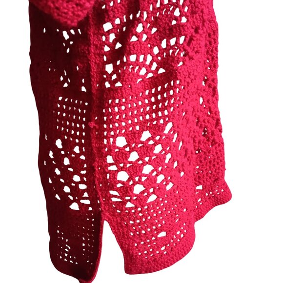 Medium Women's Crochet Top Handmade 1OF1 Vintage 1970's Red Floral Embellishment - Picture 6 of 8